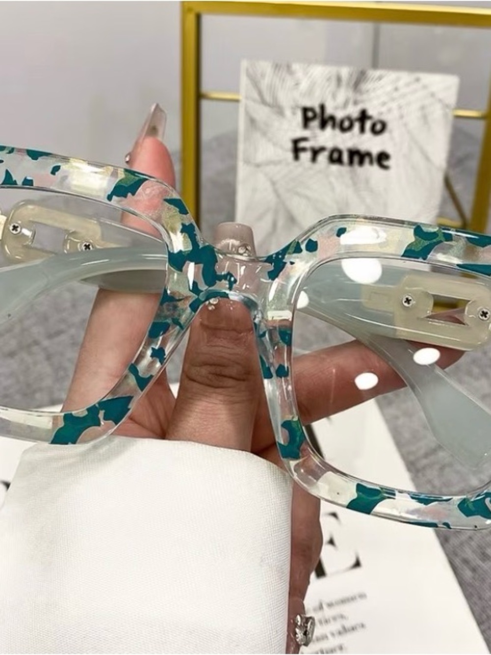 Clear Frame Women's Fashion Glasses in Teal Pattern